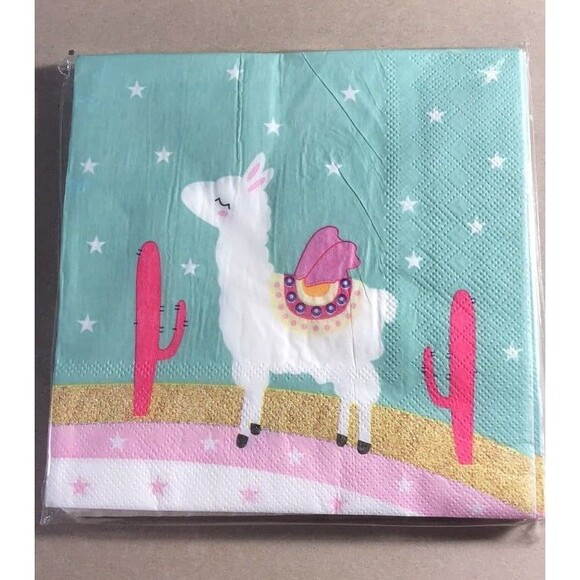 81 piece Llama Party Set - 1 Tablecloth (51 x 87) & 80 total Napkins - Picture 4 of 5